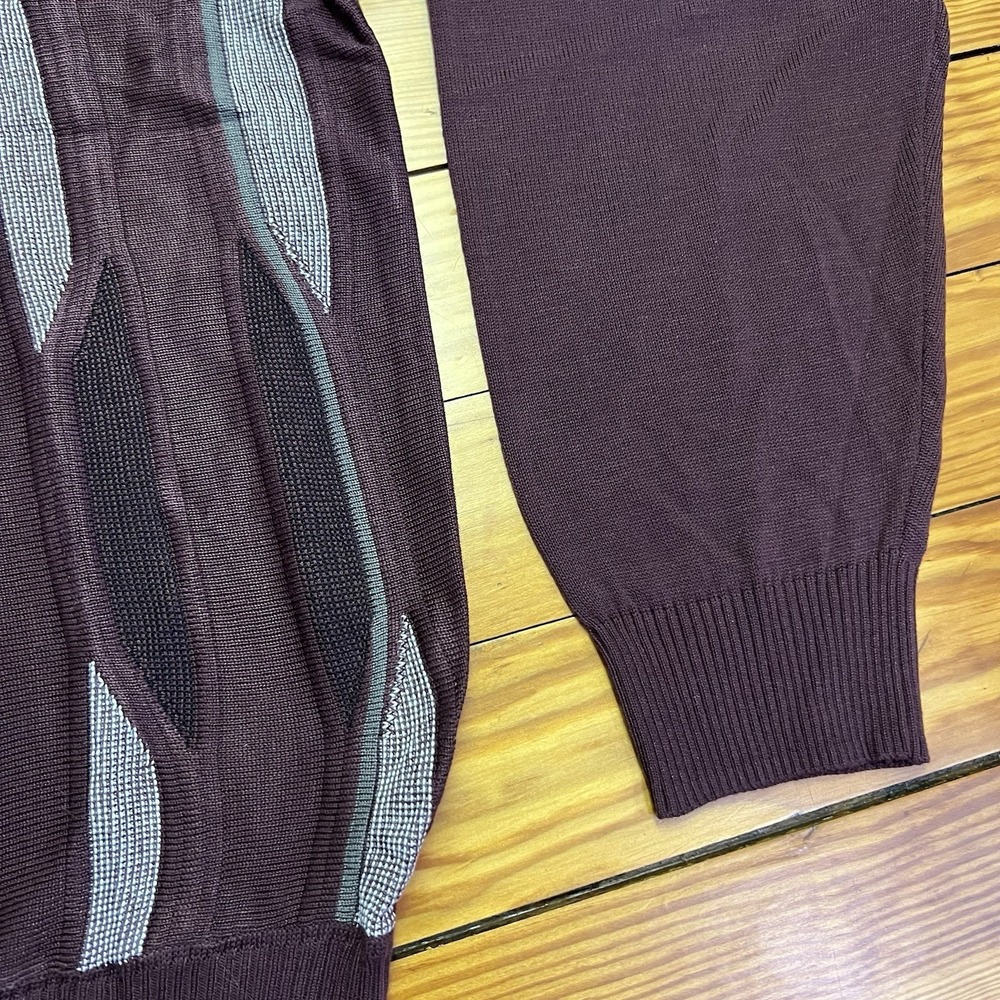 Stacy Adams Mens Knit Full Zip Sweater XL Maroon Geometric - Picture 3 of 9